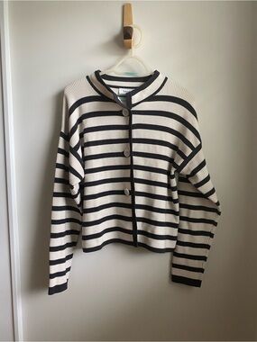 Splendid Striped Button-Front Cardigan Sweater - Cream & Black